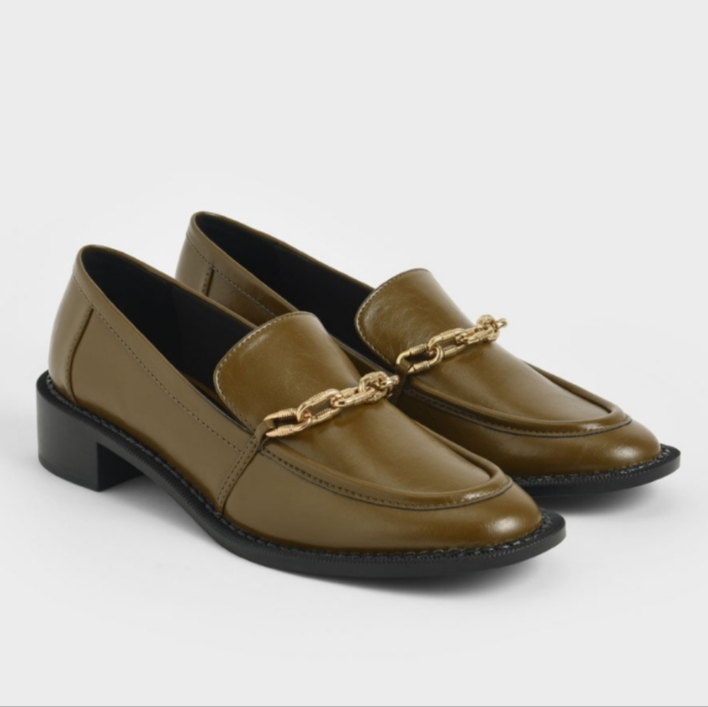 Chales & Keith Olive Green Chunky Chain Link Loafers